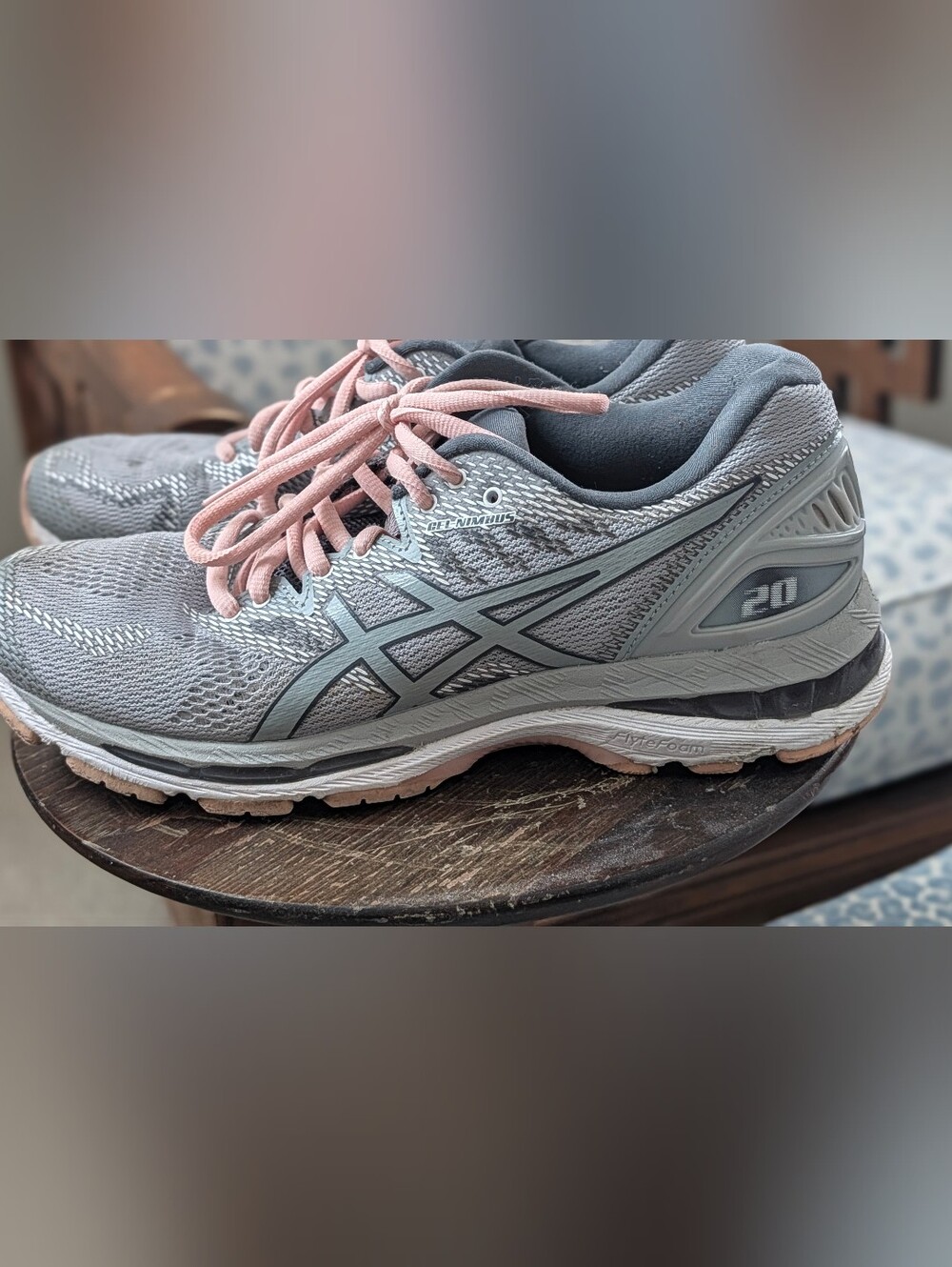 ASICS Gel-Nimbus Gray with Pink Laces Women's Running Shoes 9